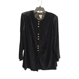 VTG R&M Richards By Karen Kwong Tunic Jacket 14W Black Velvet Padded Slits Y2k